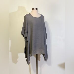 Sassybling Relaxed Ruffle Sleeve Mini Dress in Gray